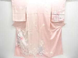 尾長鳥に枝花模様刺繍訪問着